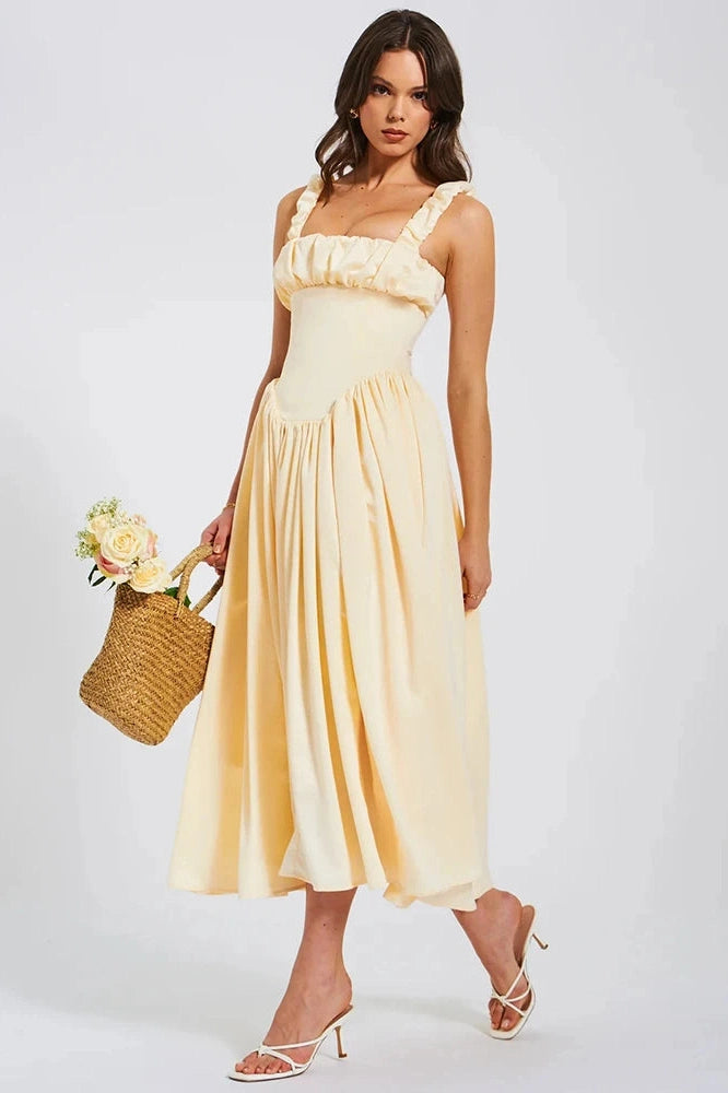 Glorol - Elegant Square Collar Sleeveless Backless Midi Dress