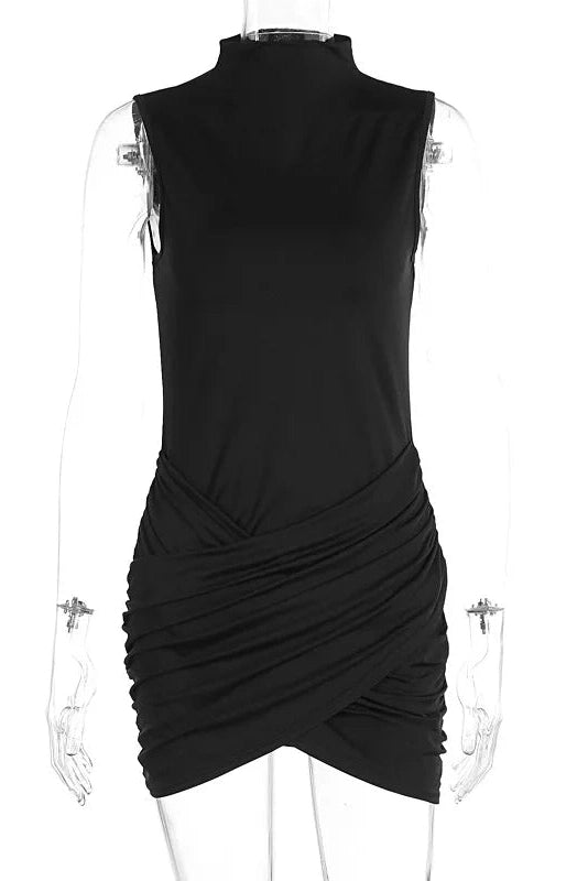 Glorol - Elegant Sleeveless Turtleneck Slim Mini Dress