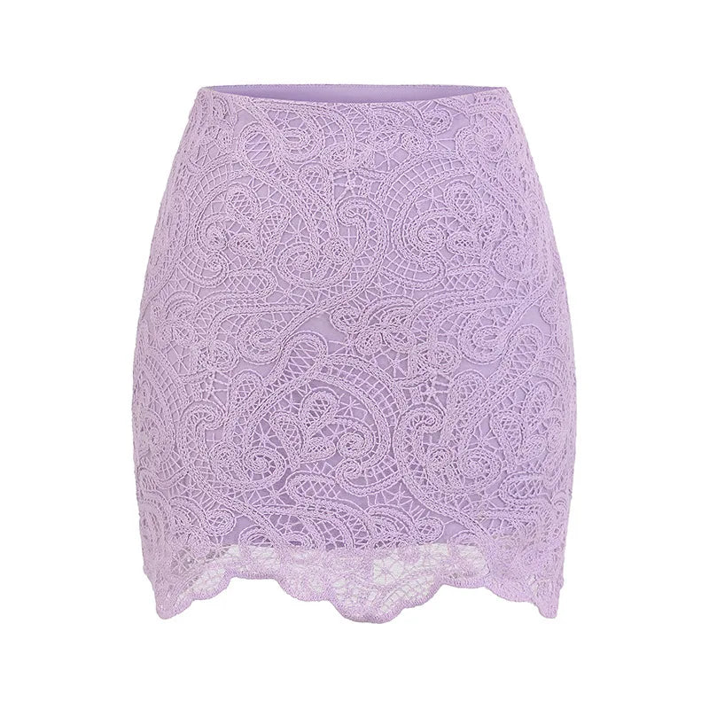 Glorol - High Waist A-Line Lace Hollow Out Skirt