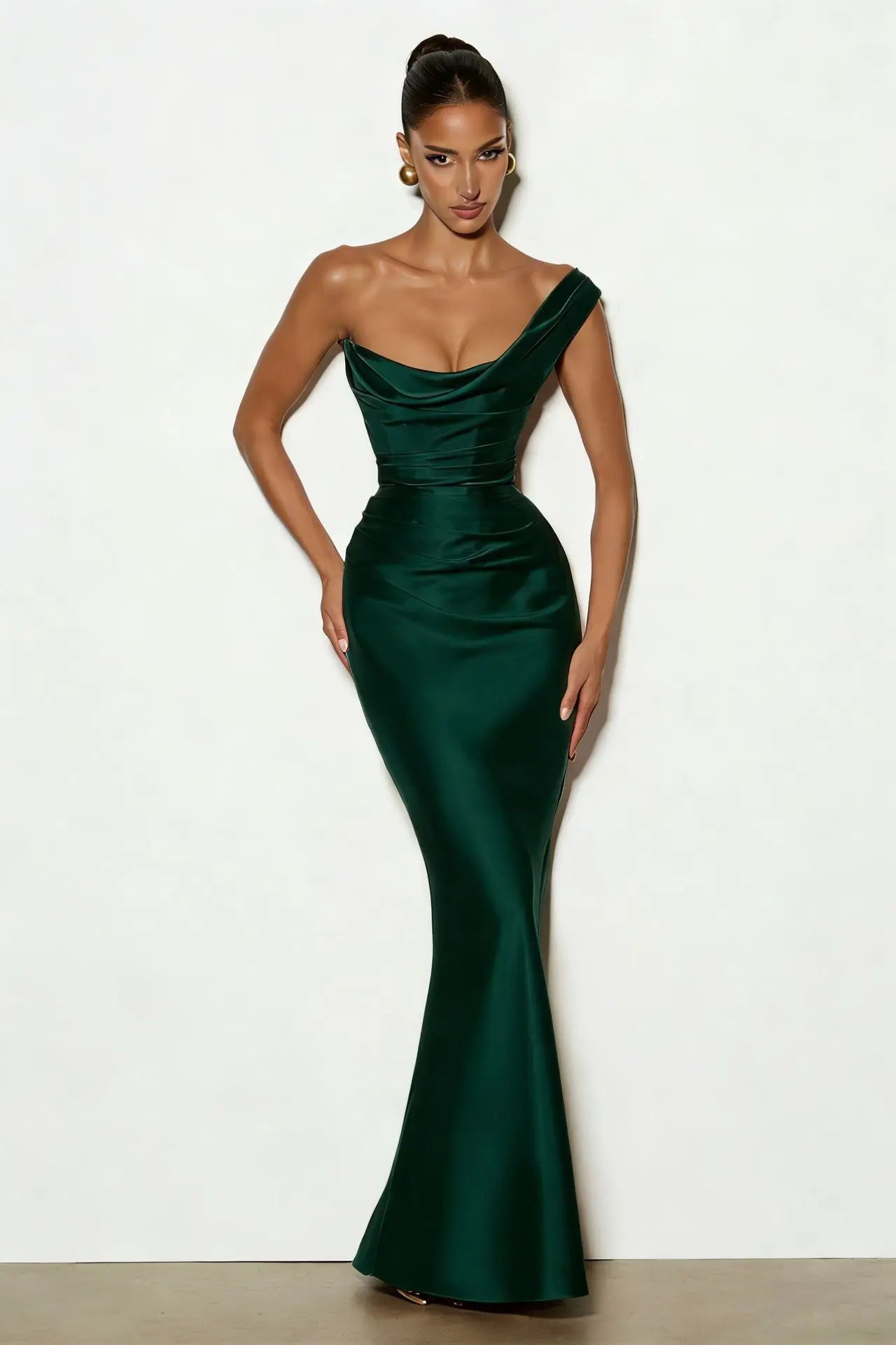 Glorol - One Shoulder Sleeveless Pleated Lace-Up Maxi Dress
