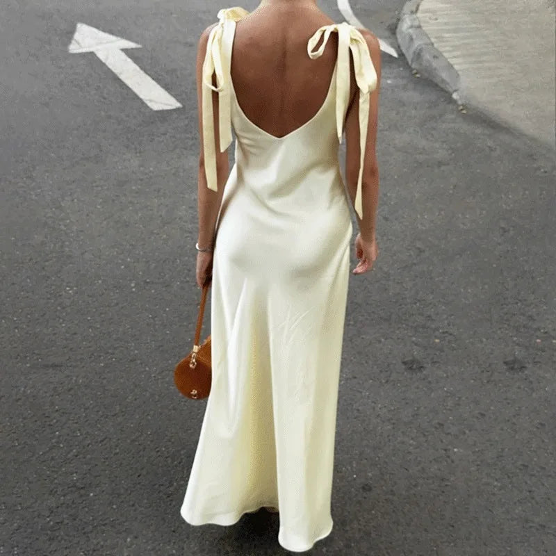 Glorol - Elegant Lace-Up Backless High Waist Sleeveless Maxi Dress
