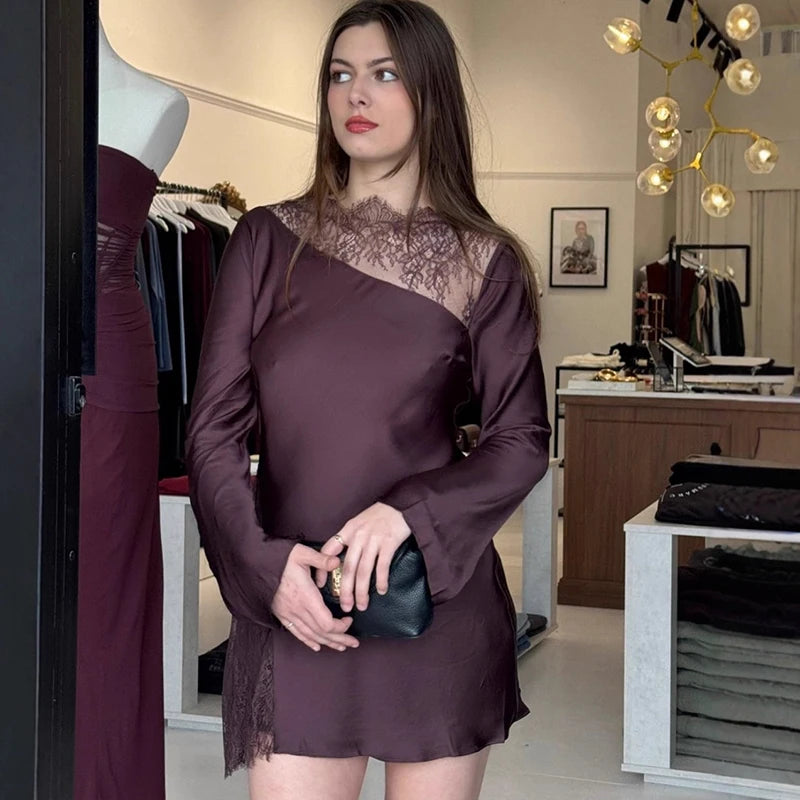 Glorol - Lace Long Sleeve Bodycon Mini Dress