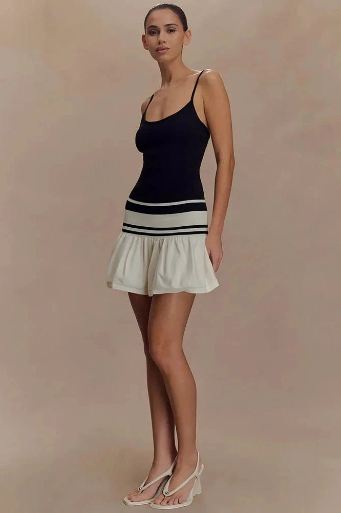 Glorol - Patchwork Spaghetti Strap Sleeveless Backless Mini Dress