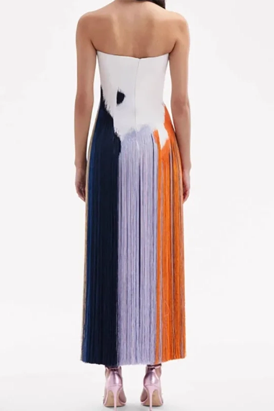 Glorol - Printed Sleeveless Backless High Waist Split Maxi Dress