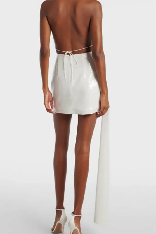 Glorol - Deep V Backless Sleeveless Lace Up Mini Dress
