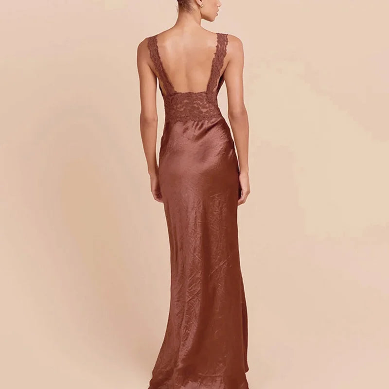 Glorol - Lace Patchwork Hollow Out Backless Maxi Dress