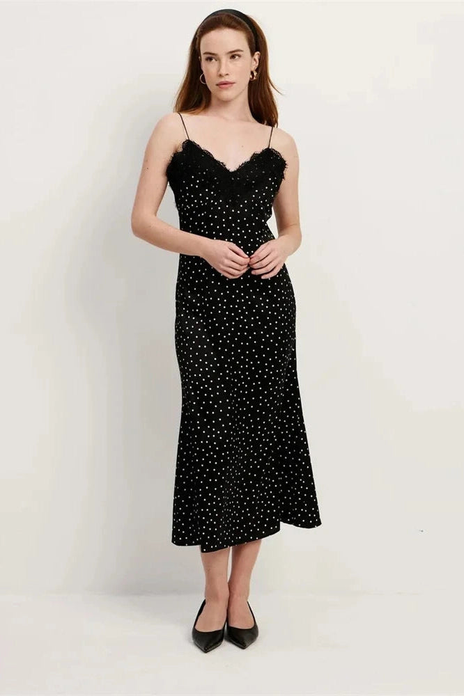 Glorol - Lace V-Neck Backless High Waist Midi Dress