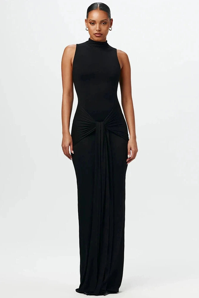Glorol - High Collar Sleeveless Bodycon Maxi Dress