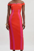 Glorol - Elegant High Waist Sleeveless Slim Slash Collar Midi Dress