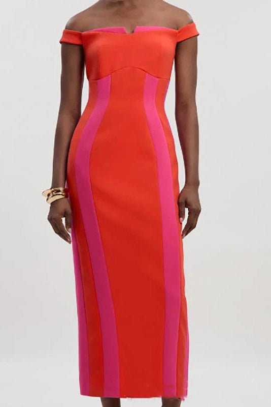 Glorol - Elegant High Waist Sleeveless Slim Slash Collar Midi Dress