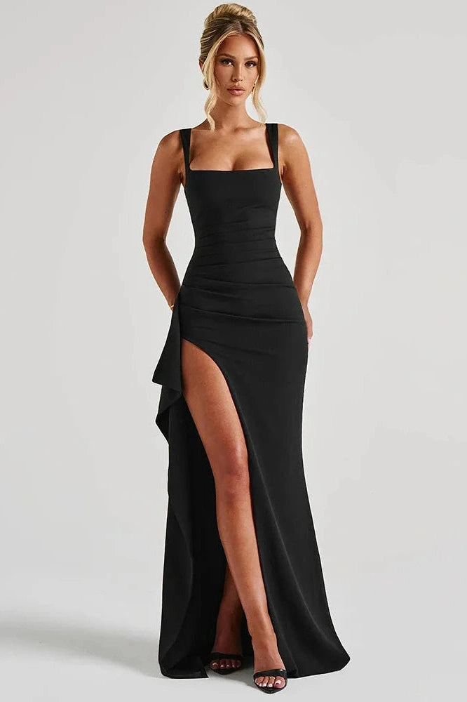 Glorol - Backless Spaghetti Strap Sleeveless High Split Maxi Dress