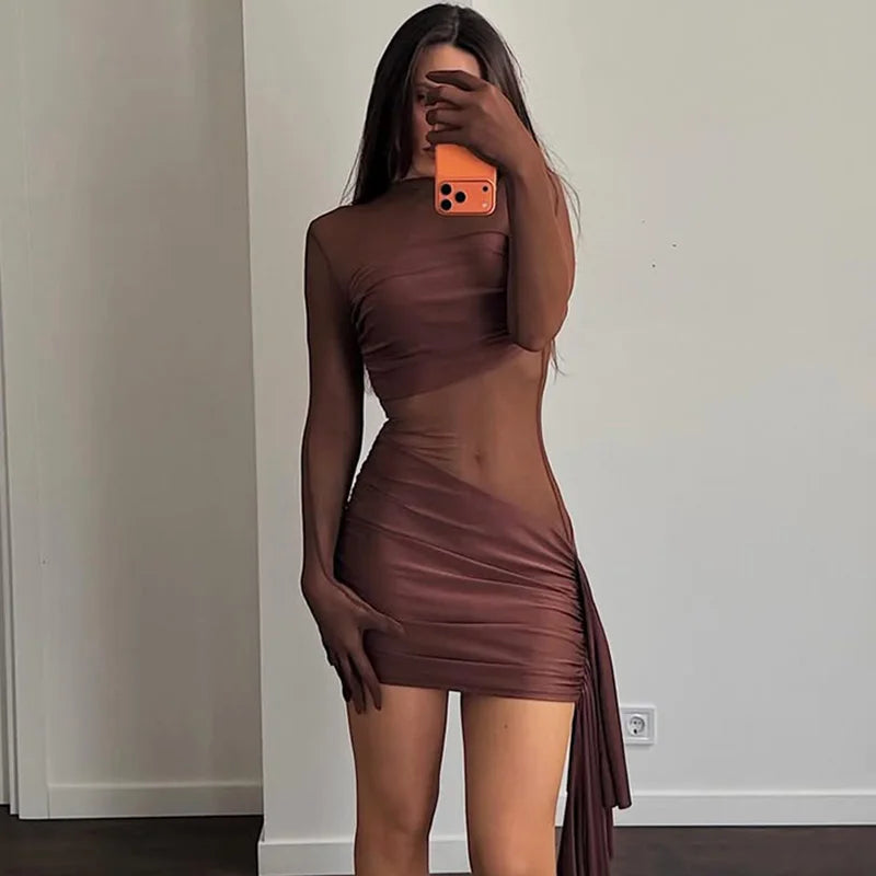 Glorol - See Through Ribbon Patchwork Mini Dress