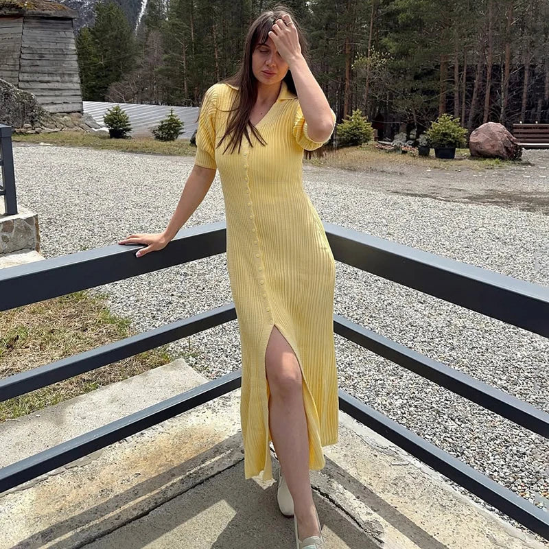 Puff Sleeve Knitted Maxi Dress