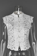 Glorol - Hollow Out Lace Sleeveless Patchwork Top