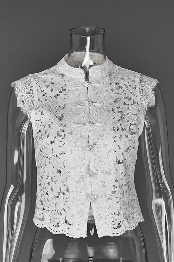 Glorol - Hollow Out Lace Sleeveless Patchwork Top