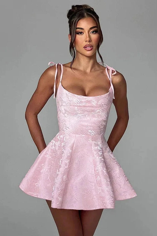 Glorol - Spaghetti Strap Backless Lace Up A-Line Mini Dress