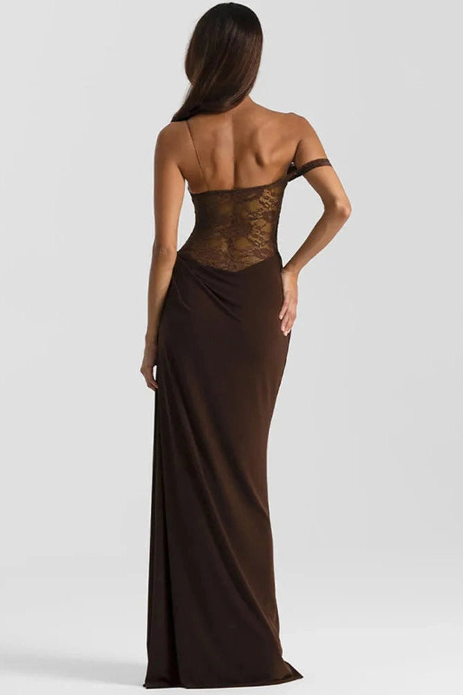 Glorol - Off-Shoulder Lace See Through Sleeveless Backless Maxi Dress