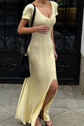 V-Neck Short Sleeve Loose Patchwork Maxi Dress