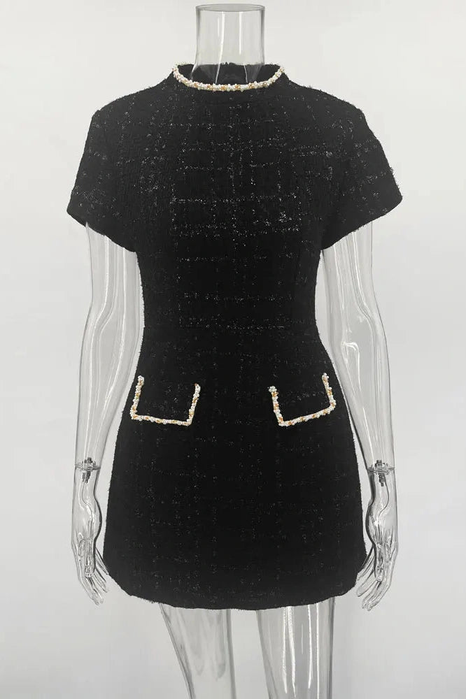 Glorol - Short Sleeve Patchwork Slim Mini Dress