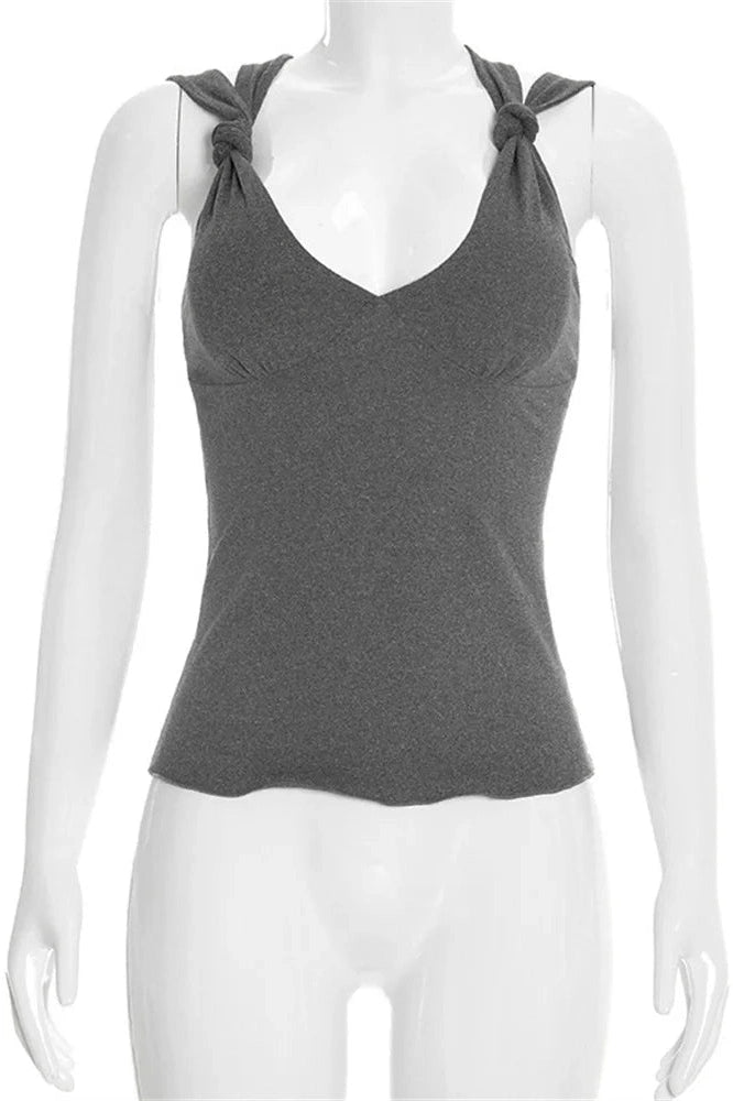 Glorol - Backless Lace-Up V-Neck Sleeveless Top