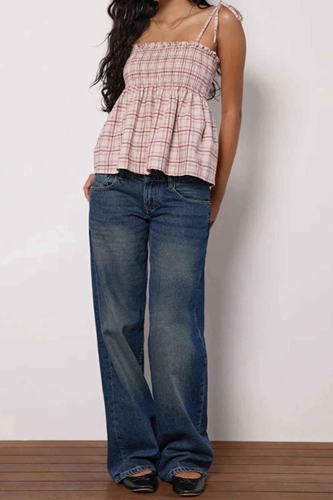 Glorol - Sleeveless Backless Tie-Up Plaid Top