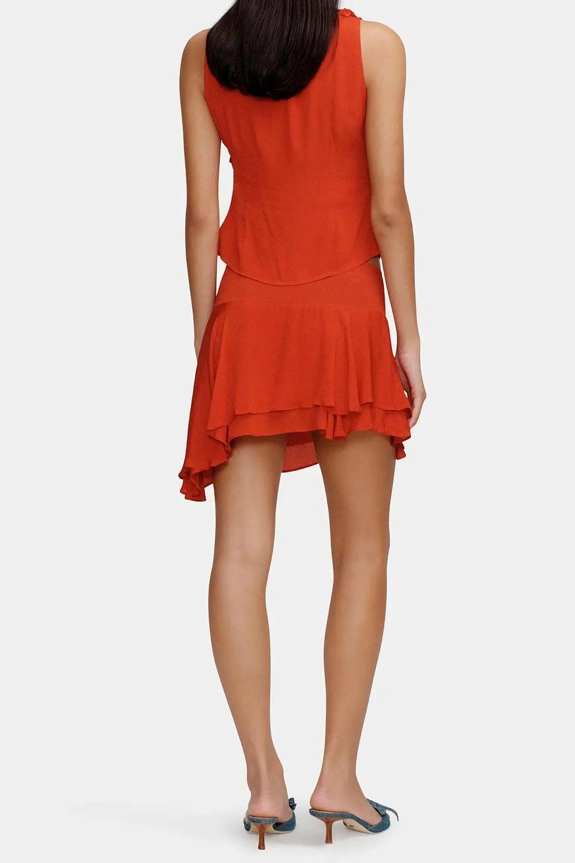 Glorol - Dot Print Deep V-Neck Sleeveless Slim Top