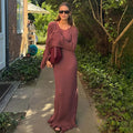 Knit Lace-Up Long Sleeve Loose Pleated Maxi Dress