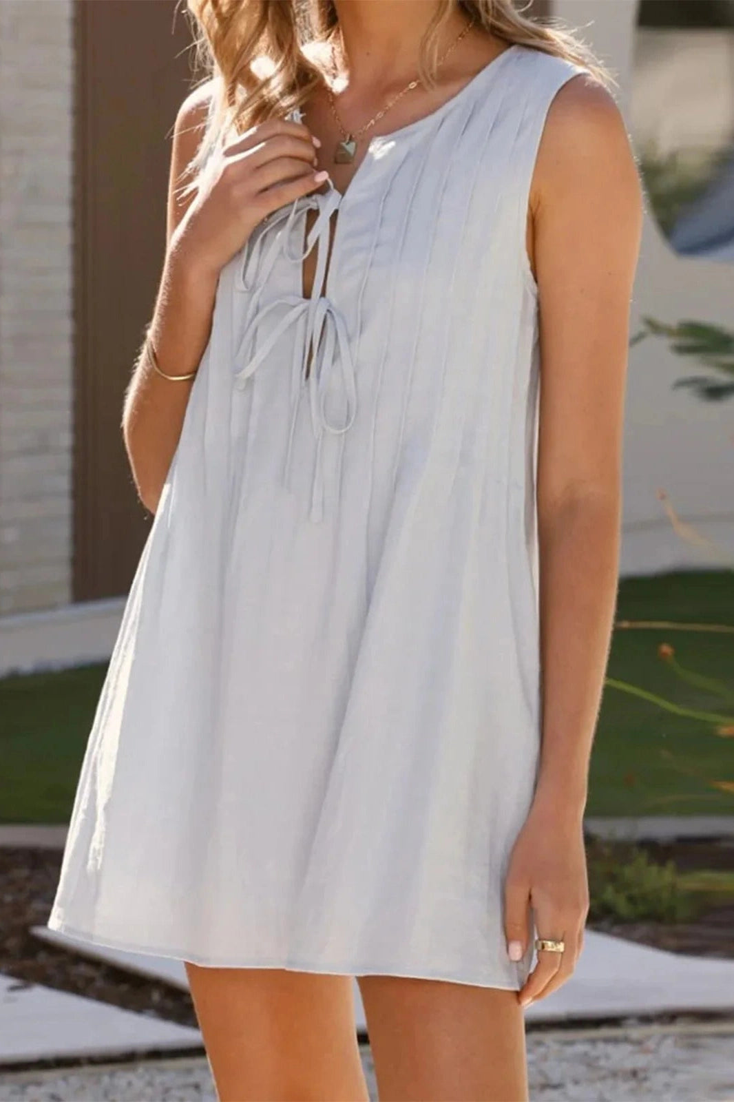Glorol - Sleeveless Loose Pleated Mini Dress