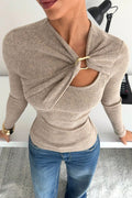 Twisted Buckle Ribbed Cutout Top