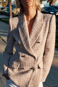 Textured Tweed Double Breasted Blazer