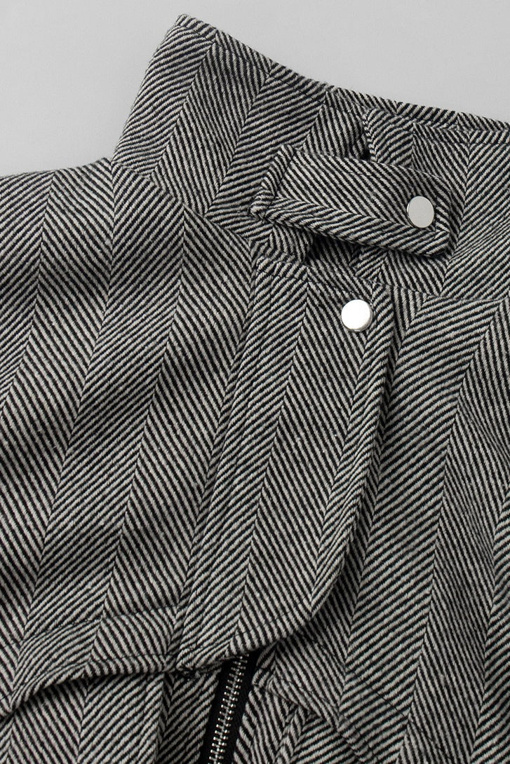 Herringbone High Collar Pocket Jacket