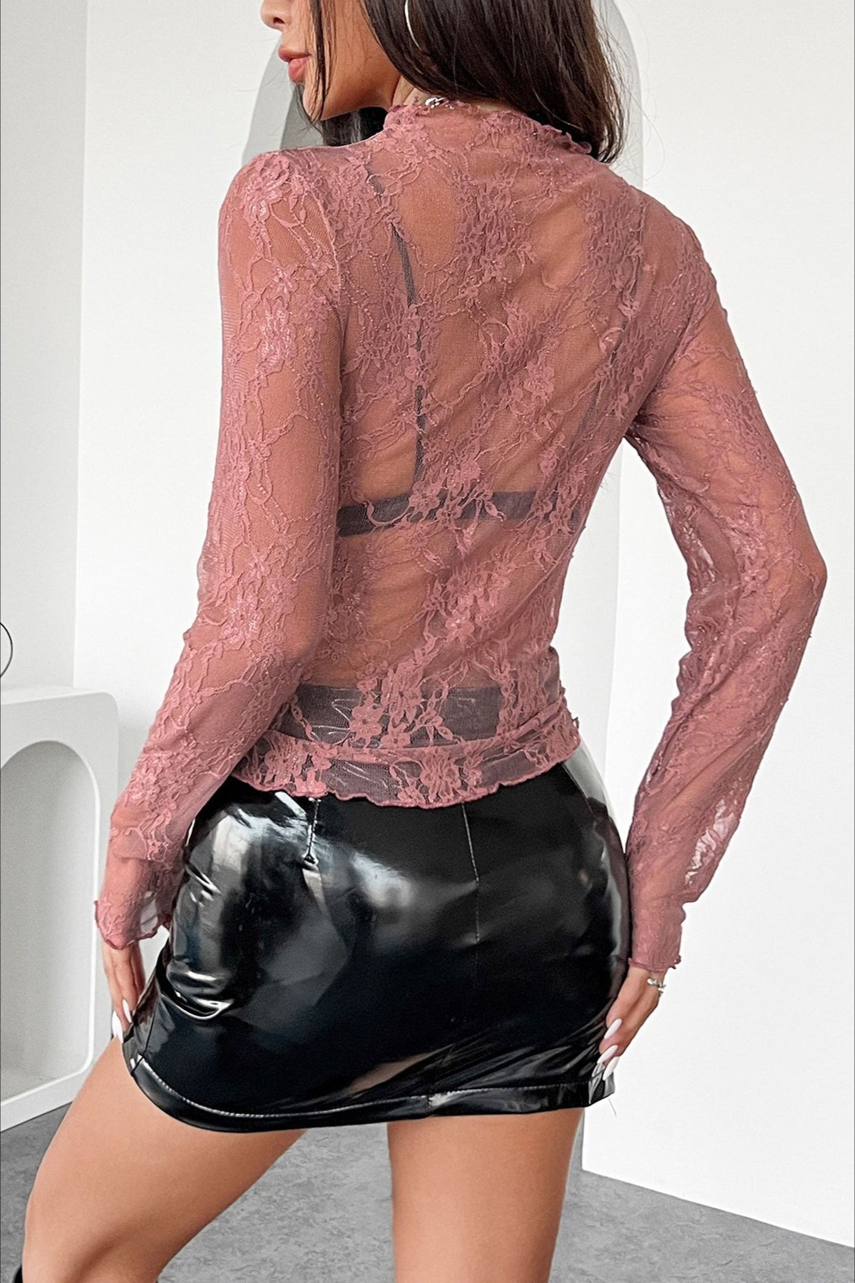 Ruffle Trim Floral Lace Top