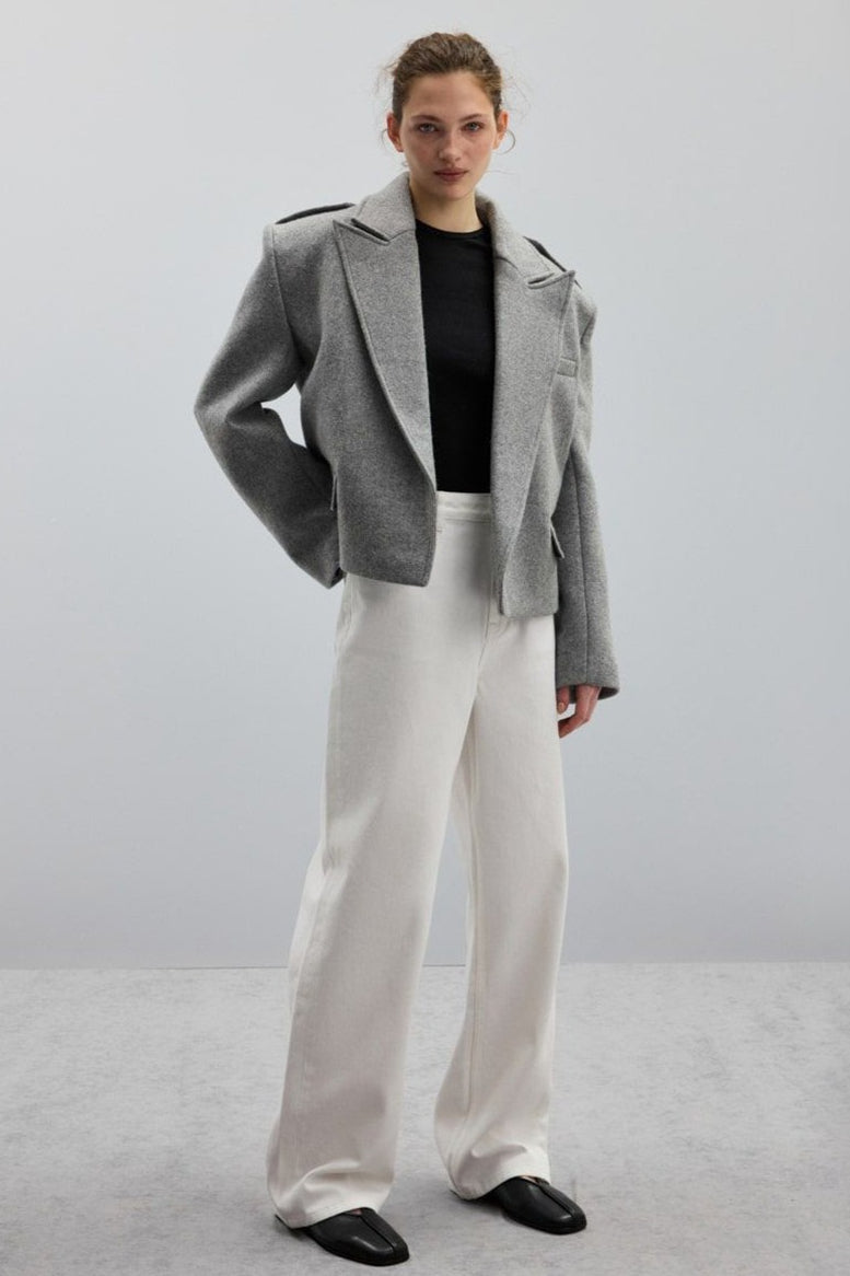 Shoulder Tab Open Front Cropped Blazer