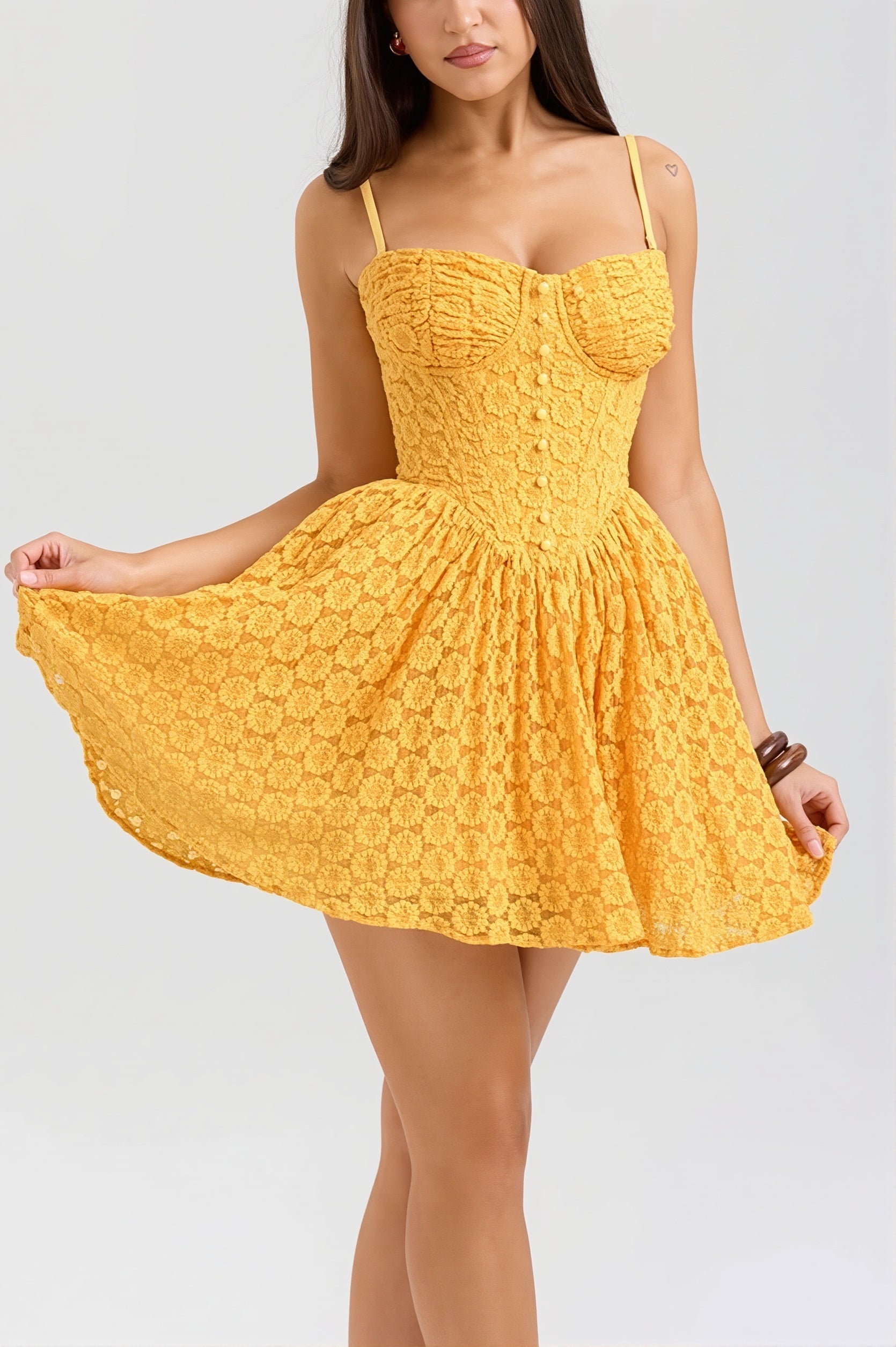 Lace Jacquard Backless Puff Mini Dress