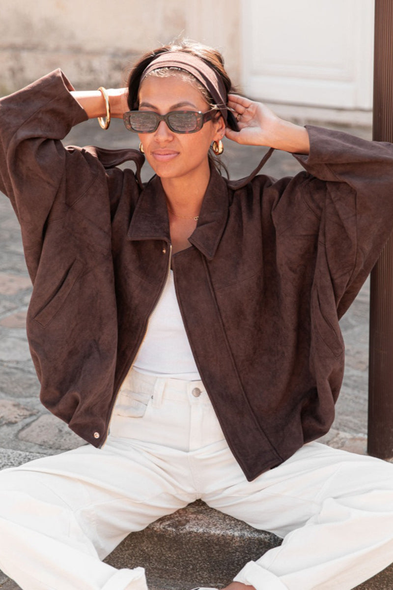 Oversized Faux Suede Bomber Urban Jacket