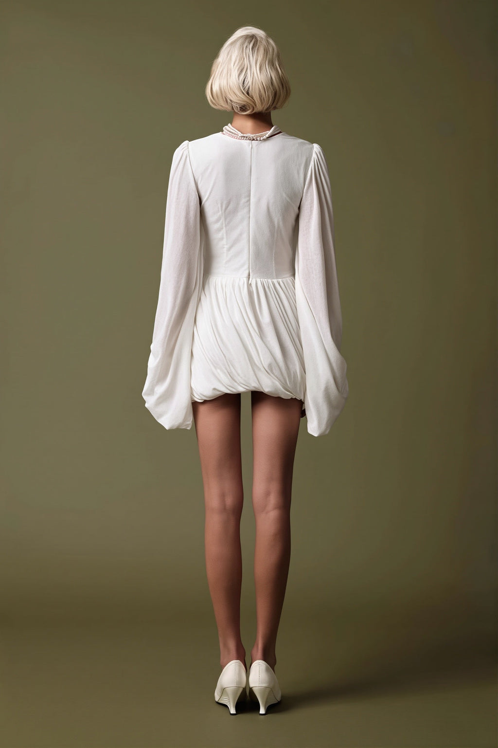 Casual Pleated Long Sleeve Mini Dress