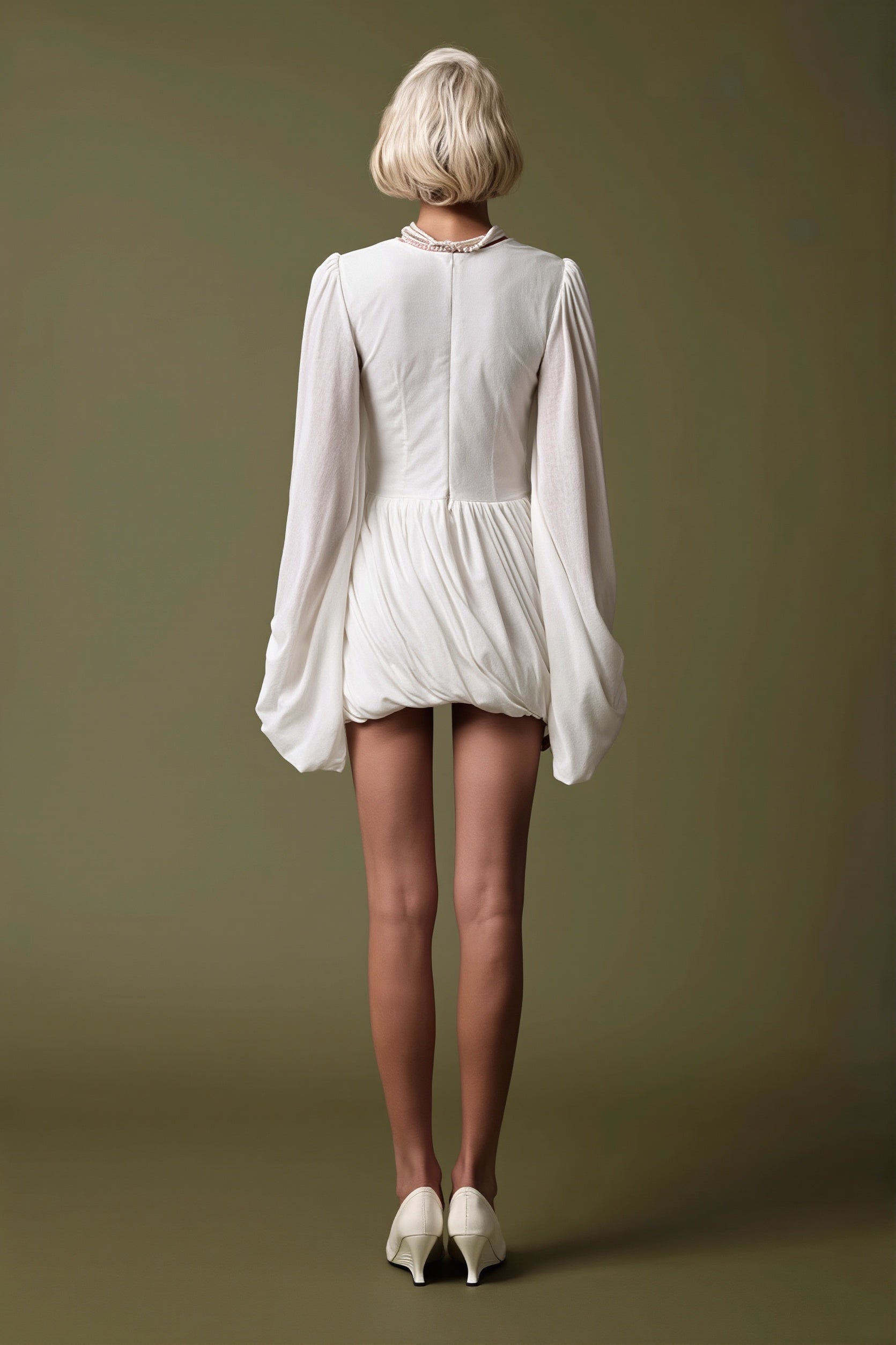 Casual Pleated Long Sleeve Mini Dress