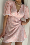 Floral V Neck Tea Length A Line Mini Dress