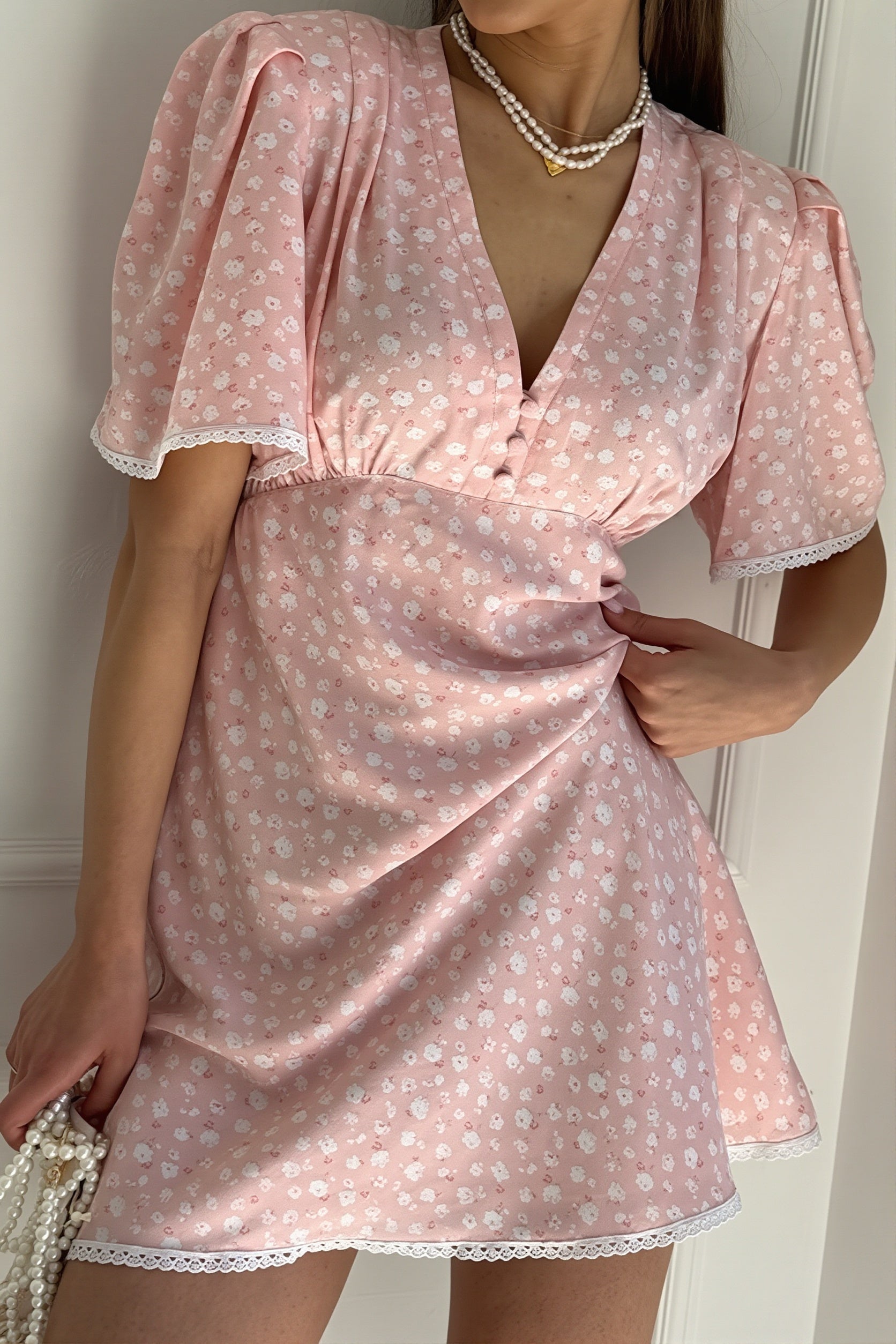 Floral V Neck Tea Length A Line Mini Dress