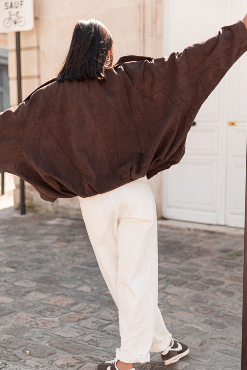 Oversized Faux Suede Bomber Urban Jacket
