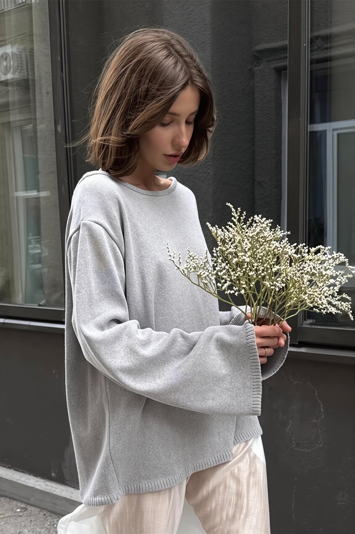 Open Back Scoop Neck Relaxed Sweater