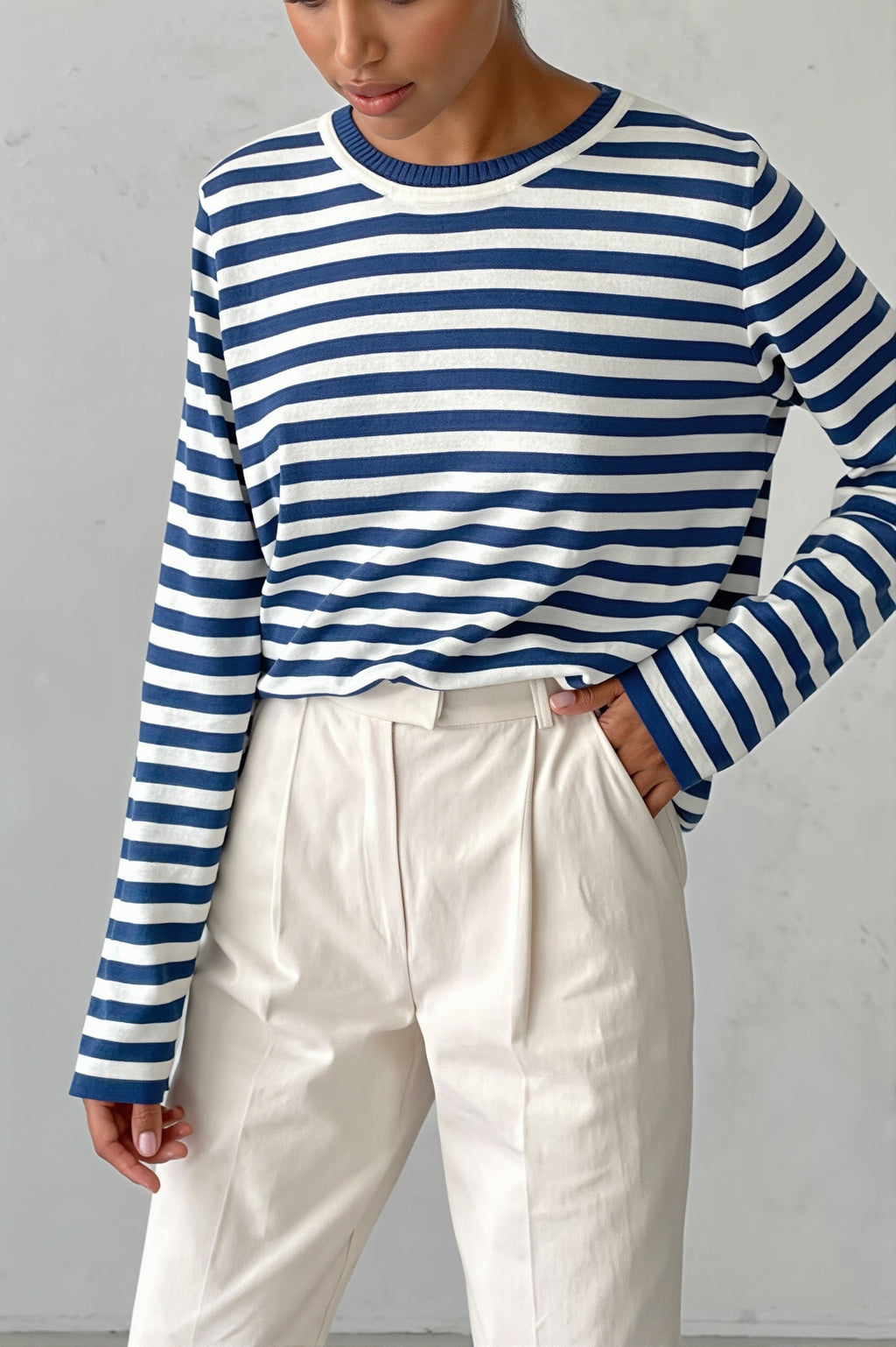 Classic Stripe Crew Neck Relaxed Sweater