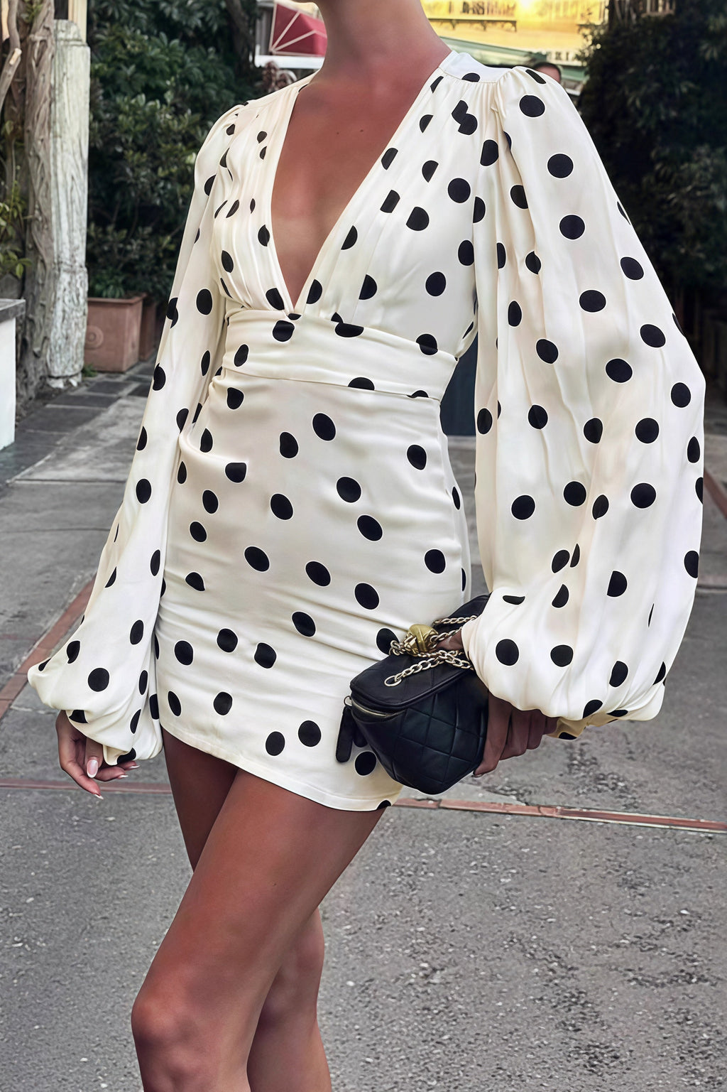 Polka Dot Flare Sleeve Bodycon Mini Dress