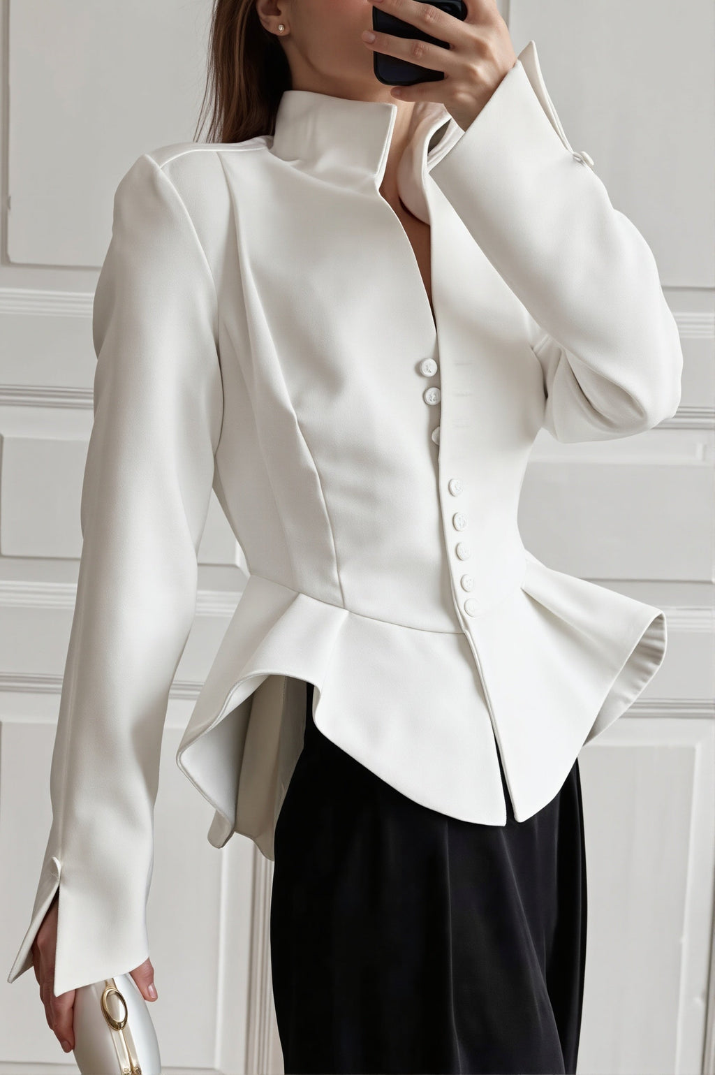 Stand Collar Flared Peplum Blazer