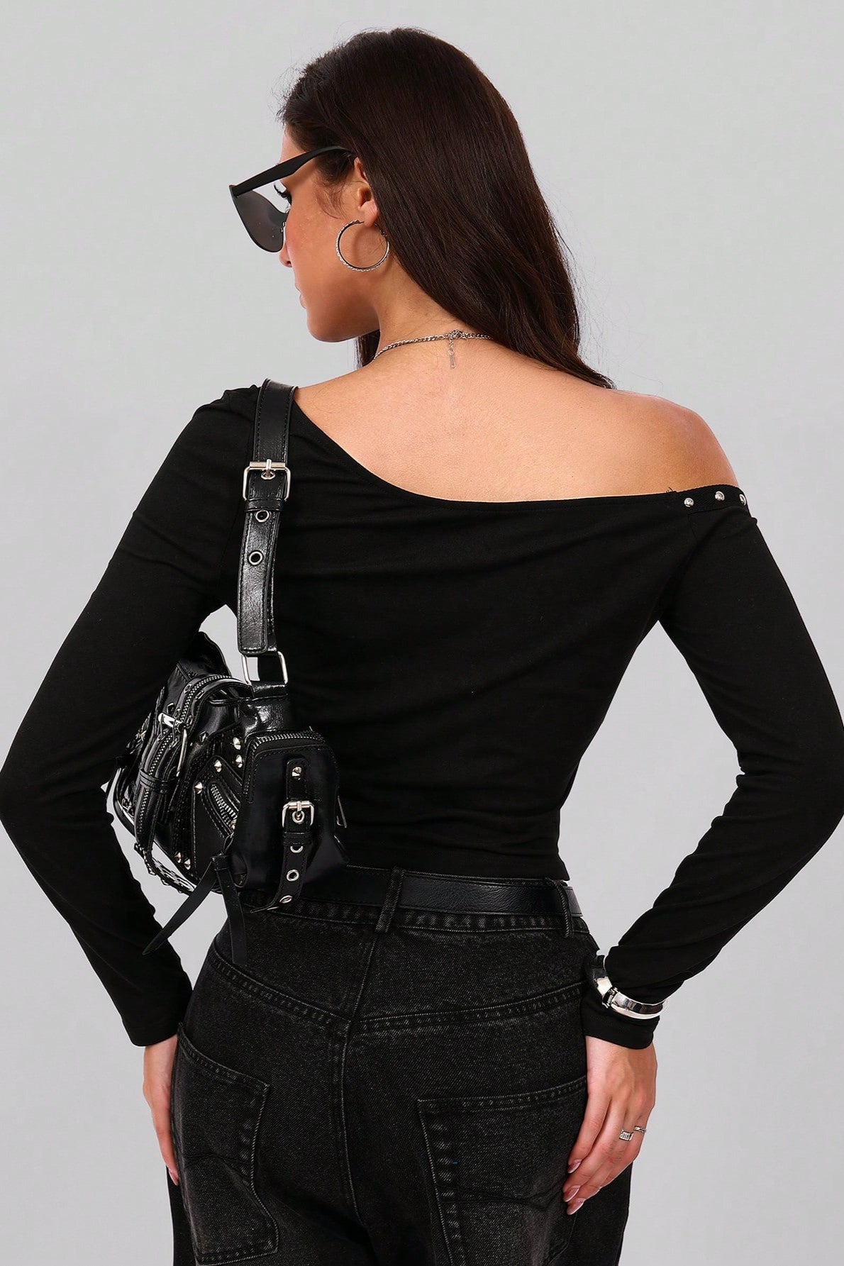 Studded One Shoulder Cutout Top