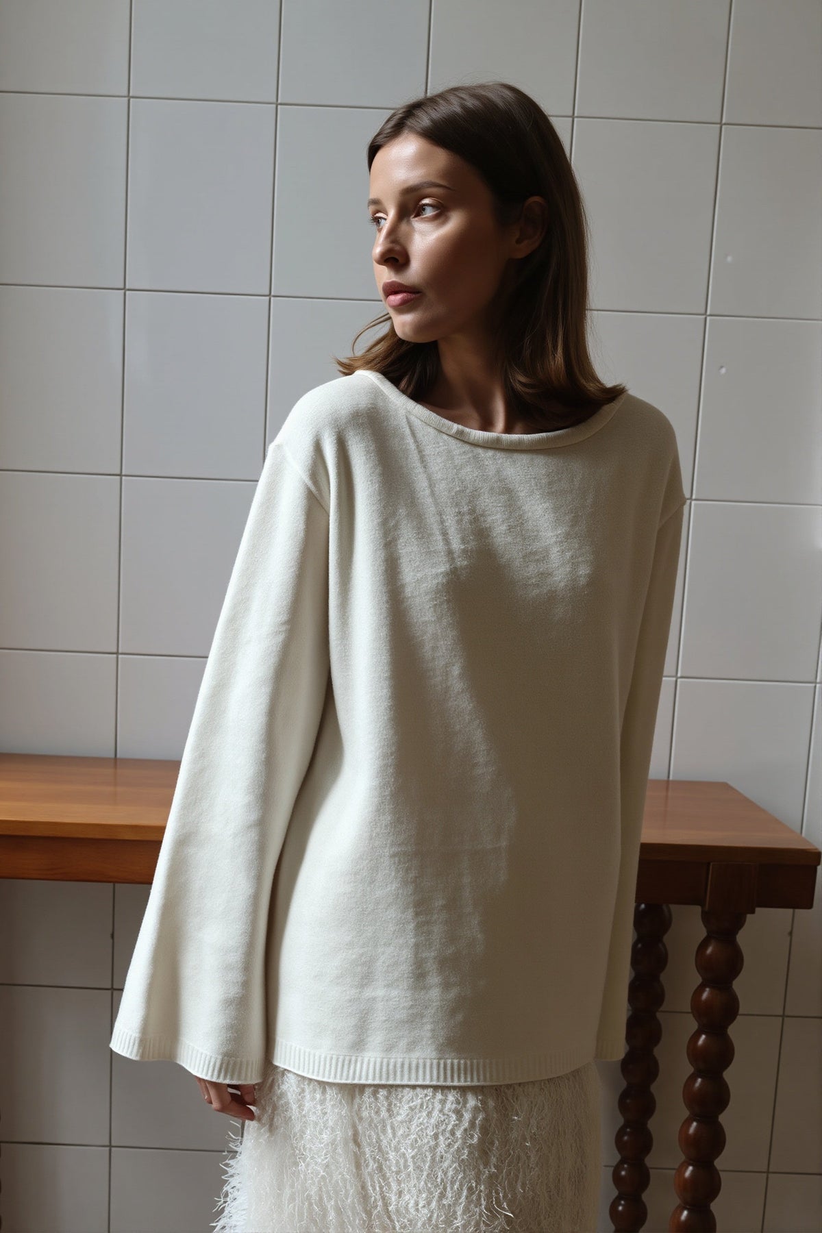 Open Back Scoop Neck Relaxed Sweater