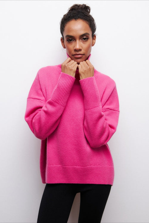 Asymmetric Cape Sleeve Turtleneck Knit Sweater
