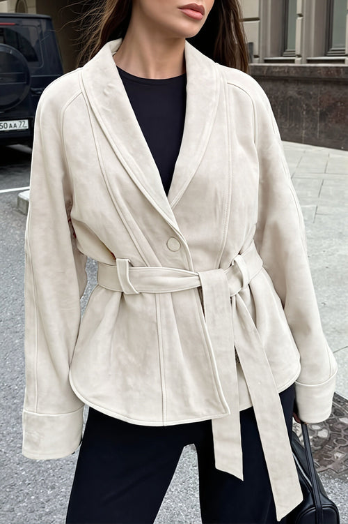 Belted Shawl Collar Suede Jacket