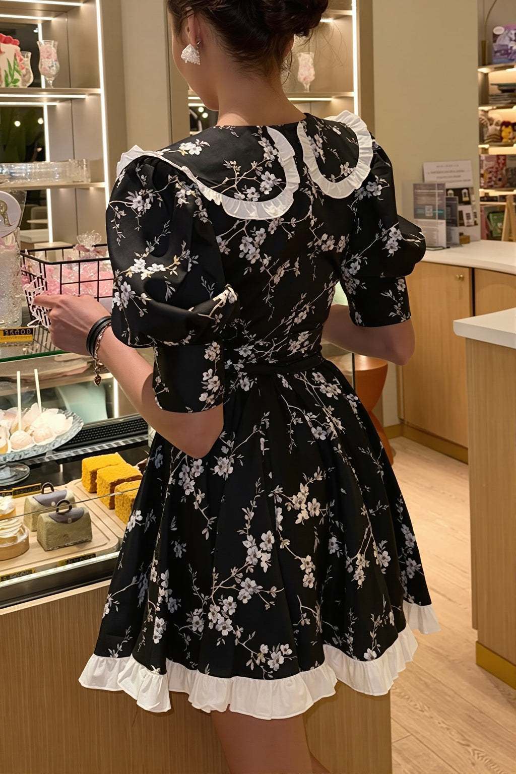 Floral Peter Pan Puff Sleeve Mini Dress
