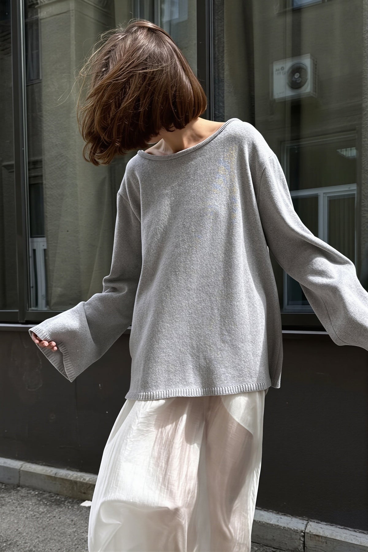 Open Back Scoop Neck Relaxed Sweater